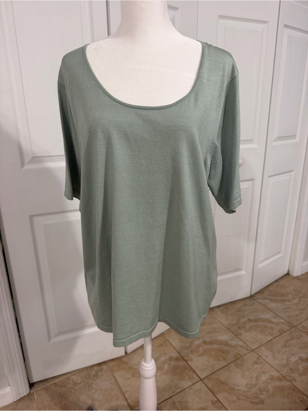 Lafayette 148 New York Scoop Neck Short Sleeve Top - Sage